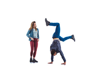 Strong man doing handstand