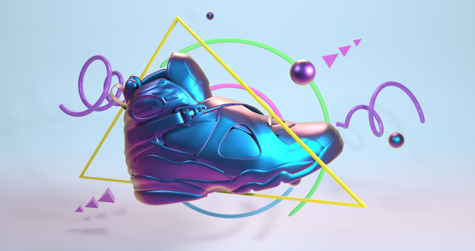3D Render, future tennis synthwave retro fashion back to the 80's