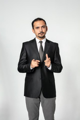 Office worker pointing at you.