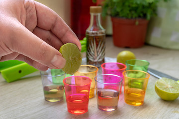 Shots of tequila (Mexican tequila, Guadalajara)