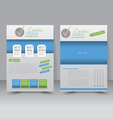 Flyer template. Business brochure. Editable A4 poster for design, education, presentation, website, magazine cover. Blue and green color.