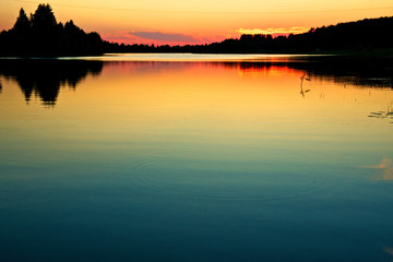 Kostroma river at sunset. Kostroma, Russia.