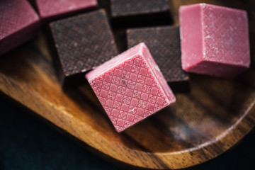 Closeup Square Chocolate Truffle Candy