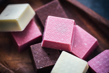 Closeup Square Chocolate Truffle Candy