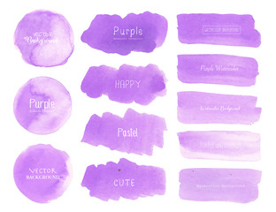 Purple watercolor background, Pastel watercolor logo, Vector illustration.