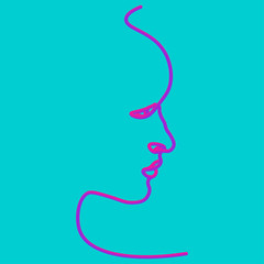 The girl s face in line in neon style