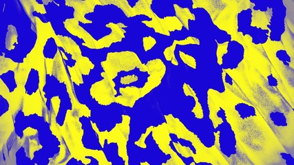 Blue and yellow background with leopard print. Trendy leopard pattern, 16:9