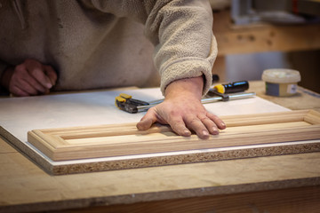 Making furniture from wood. Work carpenter. Carpentry tools.