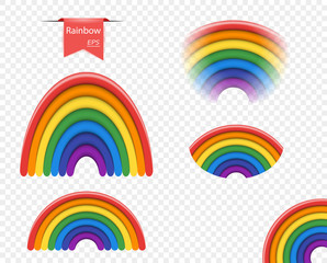 Obraz premium Set rainbow 3D. different species. color spectrum with tint. Vector design elements isolated on transparent background.