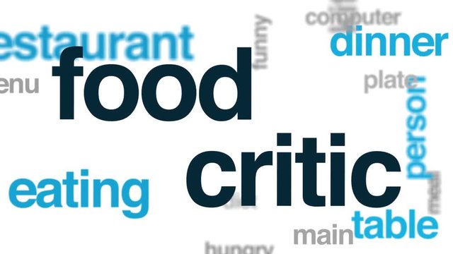 Food critic animated word cloud. Kinetic typography.