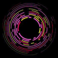 Vector modern creative backdrop of vivid multi colored curved elements.Multicolored decorative design halftone circle lines isolated on black.Circular abstract background.
