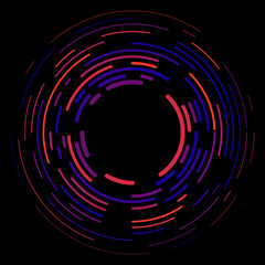 Vector modern creative backdrop of vivid multi colored curved elements.Multicolored decorative design halftone circle lines isolated on black.Circular abstract background.