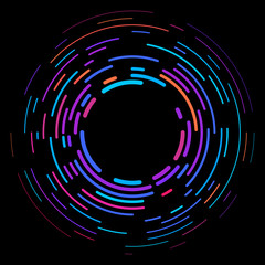 Vector modern creative backdrop of vivid multi colored curved elements.Multicolored decorative design halftone circle lines isolated on black.Circular abstract background.