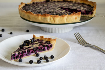 piece of blueberry pie in a white plate