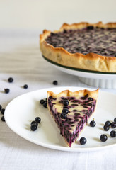 piece of blueberry pie in a white plate