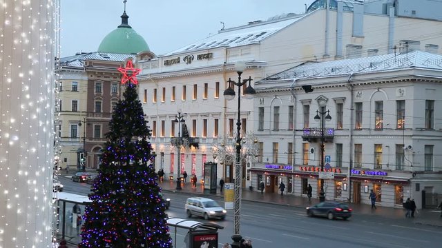 One of the central streets of St. Petersburg (Russia) in winter