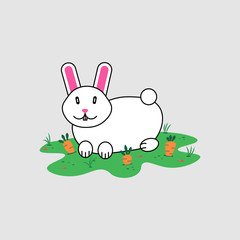 Rabbit with carrot isolated on gray background