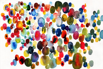 large piece of hand drawn colorful luxuriant abstract watercolor, mass geometric oval pattern painting, for various design, banners, cards.