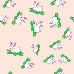 Vector seamless pattern with Rabbit and carrot. Hare. Happy bunny.