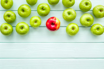 summer food with apples on light wooden background top view mock up