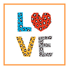 Love letter card. Valentine day design with leopard decoration. Vector illustration.