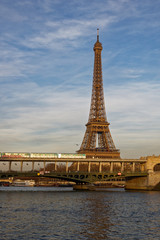 Paris, France - February 16, 2019: Bir Hakeim bridge with Eiffel tower in the background in Paris