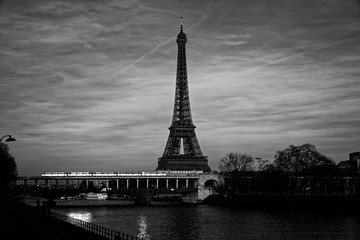 Fototapeta na wymiar Paris, France - February 16, 2019: Bir Hakeim bridge with Eiffel tower in the background in Paris