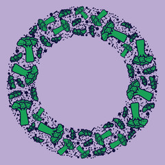 Broccoli vector circle pattern. Funny doodle healthy food on a light background.