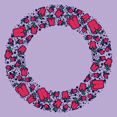 Pepper vector circle pattern. Funny doodle healthy food on a light background.