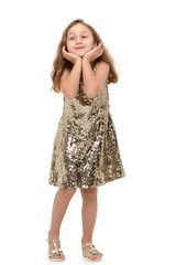 The little girl folded her hands around her face.