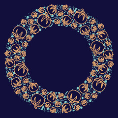 Tomato vector circle pattern. Funny doodle healthy food on a dark background.