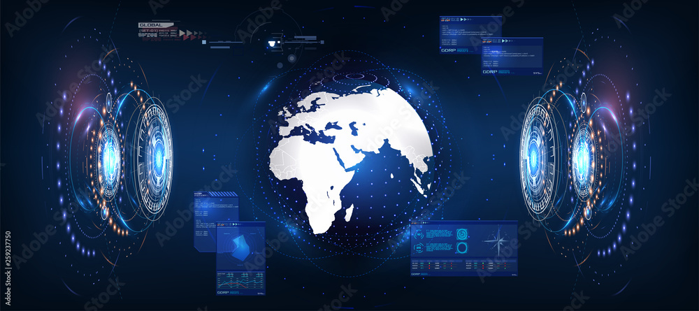 Fototapete futuristic earth in style hud, great design for any purposes. vector globe. blue background. compute
