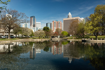 Charlotte, North Carolina skyline cityscape on a spring day with copy space