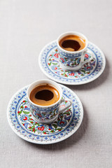 Black coffee in traditional Turkish cups