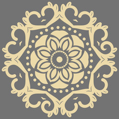 Oriental vector pattern with arabesques and floral elements. Traditional classic round golden ornament. Vintage pattern with arabesques