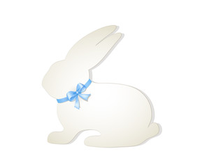 Osterhase  Vorlage, Weißer Papier Hase mit blauer Schleife am Hals Vektor Illustration isoliert auf weißem Hintergrund
