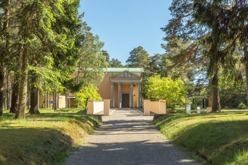 Tralt to The Resurrection Chapel in the middle of the forest at Skogskyrkogården in Stockholm