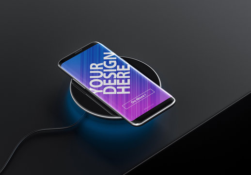 Smartphone on a Wireless Charging Dock Mockup