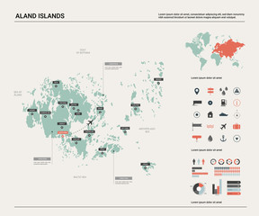 Vector map of Aland Islands .  High detailed country map with division, cities and capital Mariehamn. Political map,  world map, infographic elements.
