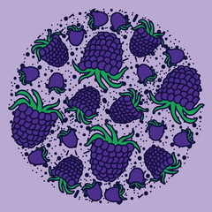 Blackberry vector circle pattern. Funny doodle healthy food on a light background.