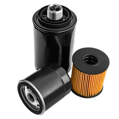 car oil filters on a white background