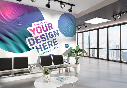 Blank Wall in Waiting Room Office Mockup