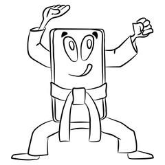 Phone in the karate stand. Funny cartoon about a mobile action movie.