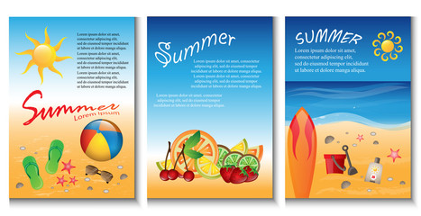 Summer Background Set - Vector Illustration, Graphic Design. Collection Of Summer Backgrounds For Placard Template, Poster, Flyer, Leaflet, Banner and Summer Party Poster