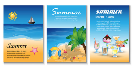 Fototapeta premium Summer Background Set - Vector Illustration, Graphic Design. Collection Of Summer Backgrounds For Placard Template, Poster, Flyer, Leaflet, Banner and Summer Party Poster