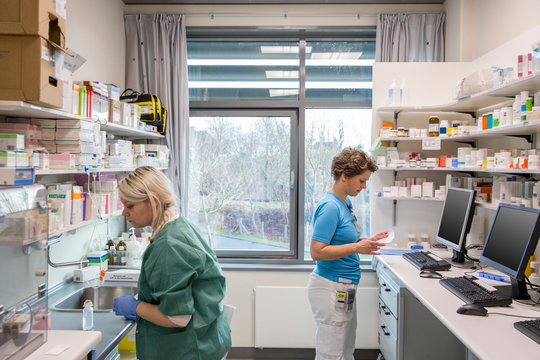 Nurses in a medication room