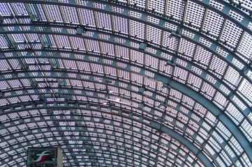 TURIN, ITALY, 27 NOVEMBER 2018: The modern roof in glass and iron of the Torino Porta Susa Railway...