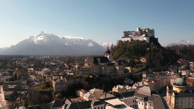 Beautiful aerial view of Salzburg skyline with Festung Hohensalzburg in Salzburg, Salzburger Land, Austria