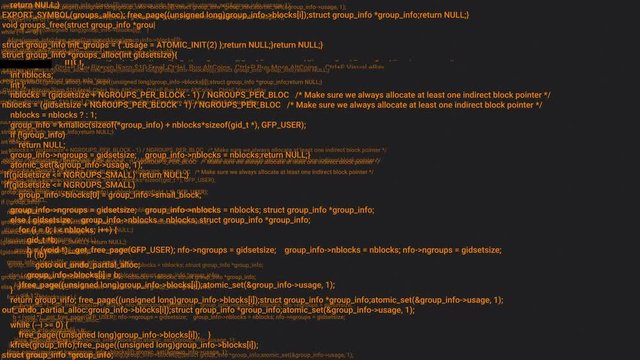 Orange screen coding hacker concept animation with glitch. Programming code typing error. Big data and Internet cyber attack. Programming code abstract. Blockchain concept, computer digital code