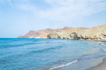 Fototapeta na wymiar CABO DE GATA, SPAIN, 13 JULY 2016: Monsul beach in Cabo de Gata Natural Park